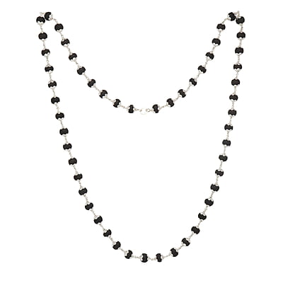 Silver Capped Wooden Beads ebony  Mala (Black)
