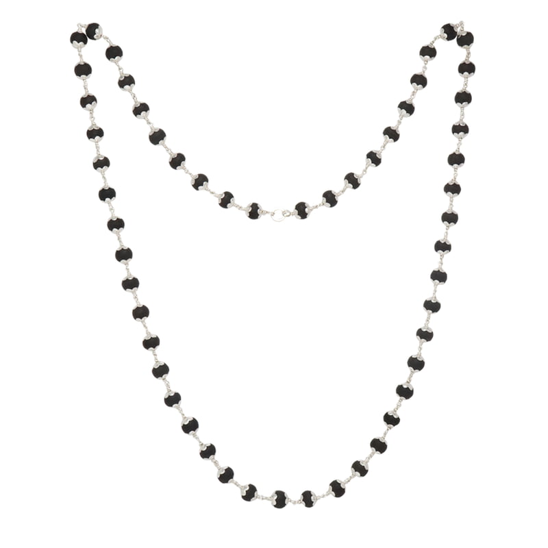Silver Capped Wooden Beads ebony  Mala (Black)