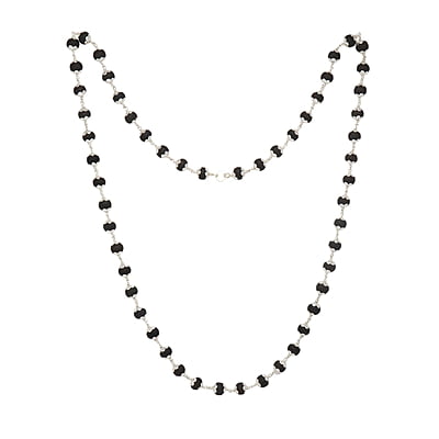 Silver Capped Wooden Beads ebony  Mala (Black)