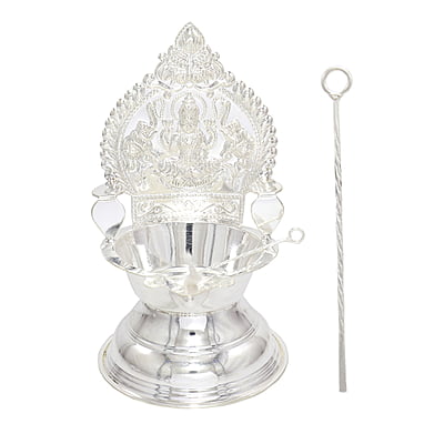 Silver Kamakshi, Traditional Diya, with Trigger Stick