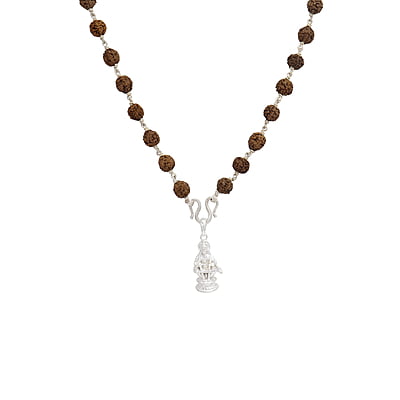 Silver Tied Rudraksha Mala/Chain with Lord Ayyapan Pendant,Traditional