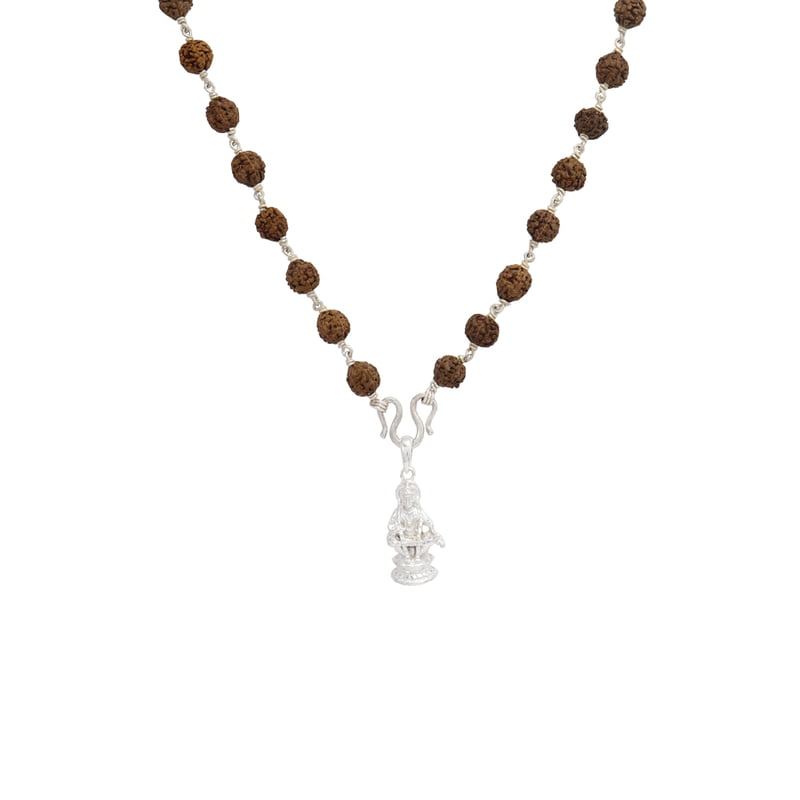 Silver Tied Rudraksha Mala/Chain with Lord Ayyapan Pendant,Traditional