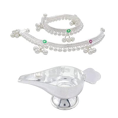 Silver gift set for babies(Anklet/Kolusu, Feeder/Paladai)