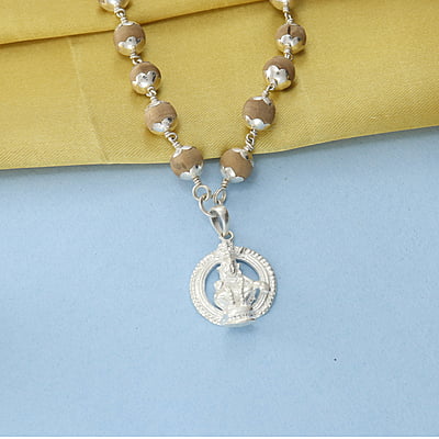 Silver Capped Tulsi Mala with Arch Iyyappan Dollar