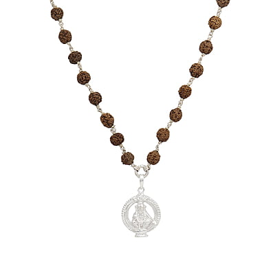 Silver Tied Rudraksha Mala/Chain with Ayyappan Pendent/Dollar