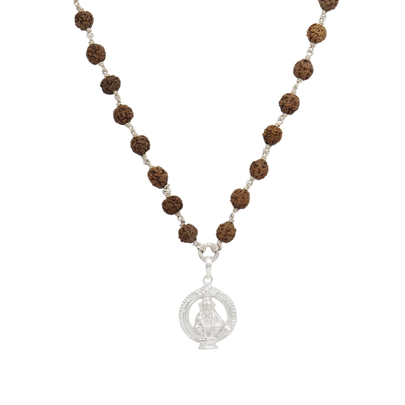 Silver Tied Rudraksha Mala/Chain with Ayyappan Pendent/Dollar Silver Tied Rudraksha Mala/Chain with Ayyappan Pendent/Dollar