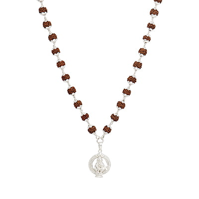 Silver Caped Rudraksha Mala/Chain with Iyyappan Pendent/Dollar