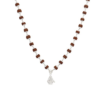 Silver Caped Rudraksha Mala/Chain with Ayyappan Pendent/Dollar