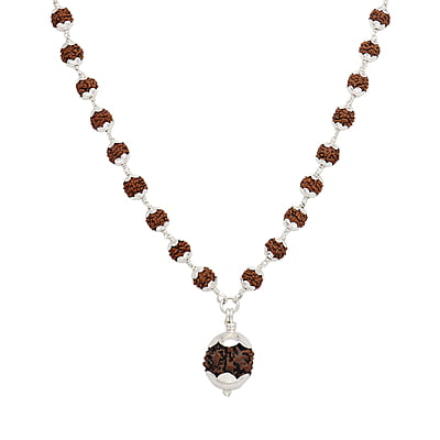 Silver Caped Rudraksha Mala/Chain with Rudraksham Pendent/Dollar