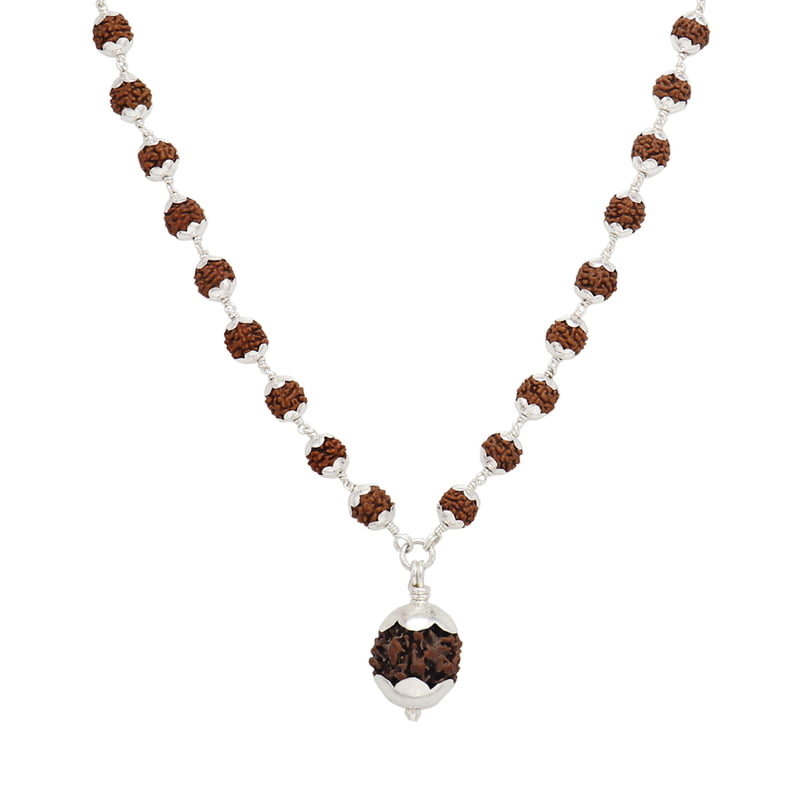 Silver Caped Rudraksha Mala/Chain with Rudraksham Pendent/Dollar Silver Caped Rudraksha Mala/Chain with Rudraksham Pendent/Dollar