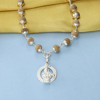 Silver Capped Tulsi Mala with Arch Iyyappan Dollar