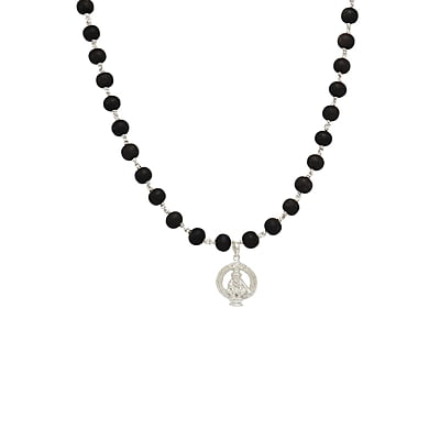 Silver Tied Wooden Beads ebony Mala (Black)with Ayyappan Pendant