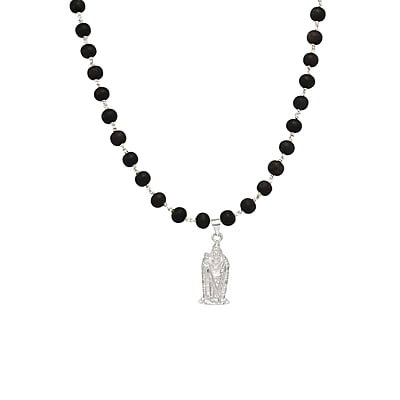 Silver Tied Wooden Beads ebony Mala (Black) with Murugan Pendant