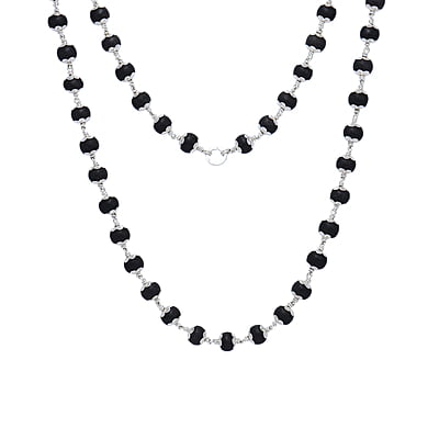 Silver Capped Wooden Beads ebony  Mala (Black)