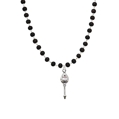 Silver Tied Wooden Beads ebony Mala (Black) with Vel Pendant