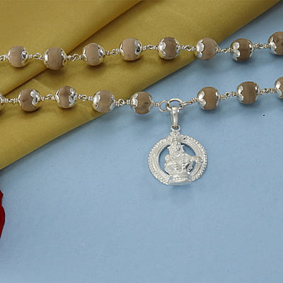 Silver Capped Tulsi Mala with Arch Iyyappan Dollar