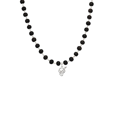 Silver Tied Wooden Beads ebony Mala (Black) with Om Pendant
