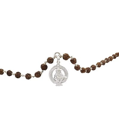 Silver Tied Rudraksha Mala/Chain with Ayyappan Pendent/Dollar Silver Tied Rudraksha Mala/Chain with Ayyappan Pendent/Dollar