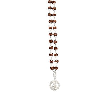 Silver Caped Rudraksha Mala/Chain with Iyyappan Pendent/Dollar Silver Caped Rudraksha Mala/Chain with Iyyappan Pendent/Dollar