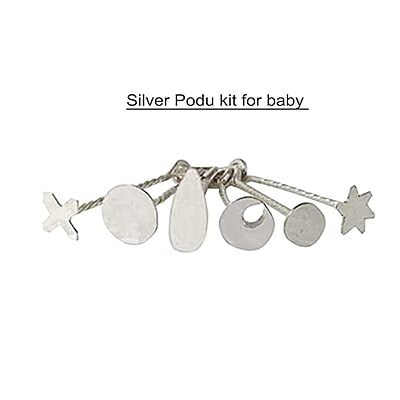 silver gift set for Born Babies- silver (Anklet/Kolusu, Hip Chian/Arunaal, Feeder/Paladai, Bindhi/pottu Kit)