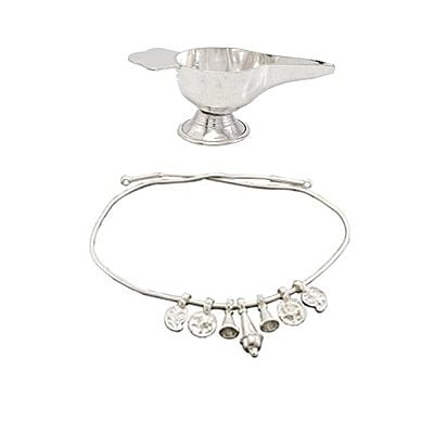 Sterling silver gift set for Born Babies-(Hip chain/Arunaakodi, Feeder/Paladai)