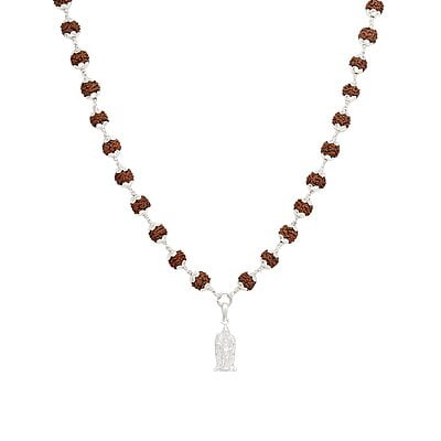 Silver Caped Rudraksha Mala/Chain with Murugan Pendent/Dollar