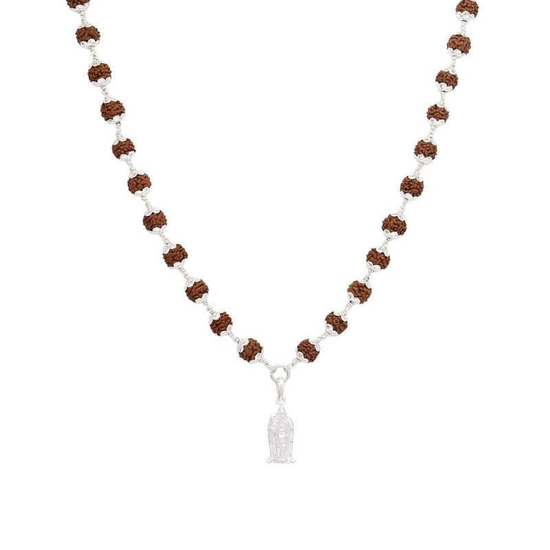 Silver Caped Rudraksha Mala/Chain with Murugan Pendent/Dollar