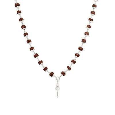 Silver Caped Rudraksha Mala/Chain with Vel Pendent/Dollar