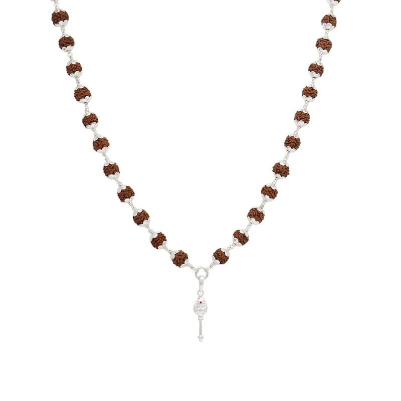 Silver Caped Rudraksha Mala/Chain with Vel Pendent/Dollar