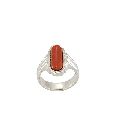 Pure Silver Pavalam Ring - Red Corel Pure Silver Pavalam Ring - Red Corel