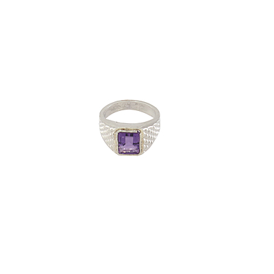 Pure Silver Amethyst Stone Ring-Purple