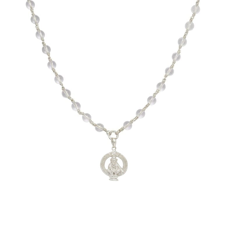 Silver Tied Spatika Mala with Ayyappan Pendant