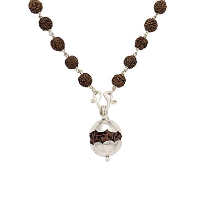 Silver Tied Rudraksha Mala with Pendant/Dollar