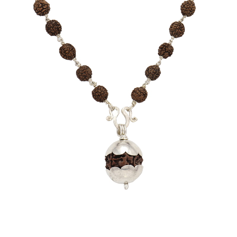 Silver Tied Rudraksha Mala with Pendant/Dollar