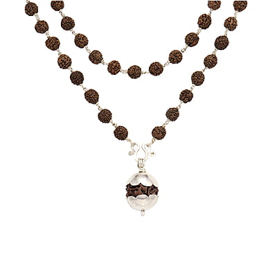 Silver Tied Rudraksha Mala with Pendant/Dollar