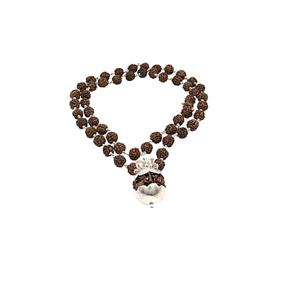 Silver Tied Rudraksha Mala with Pendant/Dollar