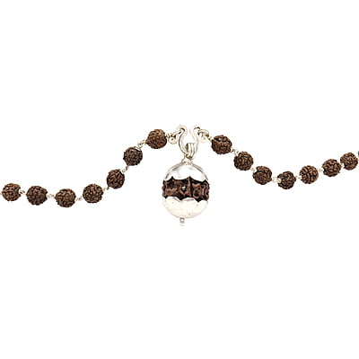Silver Tied Rudraksha Mala with Pendant/Dollar