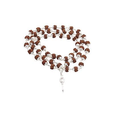 Silver Caped Rudraksha Mala/Chain with Vel Pendent/Dollar