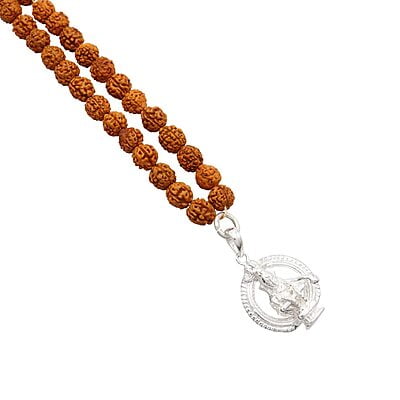 Rudraksha Mala/Chain with Sterling Silver Iyyappan Pendent/Dollar