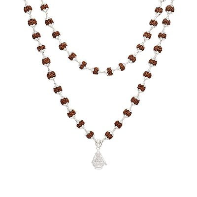 Silver Caped Rudraksha Mala/Chain with Ayyappan Pendent/Dollar Silver Caped Rudraksha Mala/Chain with Ayyappan Pendent/Dollar