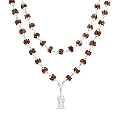 Silver Caped Rudraksha Mala/Chain with Murugan Pendent/Dollar