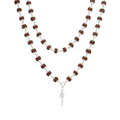 Silver Caped Rudraksha Mala/Chain with Vel Pendent/Dollar