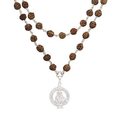 Silver Tied Rudraksha Mala/Chain with Ayyappan Pendent/Dollar Silver Tied Rudraksha Mala/Chain with Ayyappan Pendent/Dollar