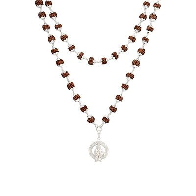 Silver Caped Rudraksha Mala/Chain with Iyyappan Pendent/Dollar Silver Caped Rudraksha Mala/Chain with Iyyappan Pendent/Dollar