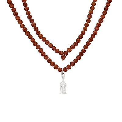 Rudraksha Mala With Sterling Silver Murugan Pendent/Dollar