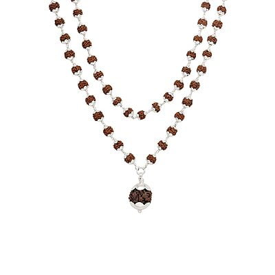 Silver Caped Rudraksha Mala/Chain with Rudraksham Pendent/Dollar Silver Caped Rudraksha Mala/Chain with Rudraksham Pendent/Dollar