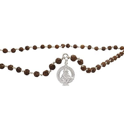 Silver Tied Rudraksha Mala/Chain with Ayyappan Pendent/Dollar Silver Tied Rudraksha Mala/Chain with Ayyappan Pendent/Dollar