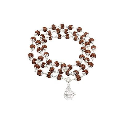 Silver Caped Rudraksha Mala/Chain with Ayyappan Pendent/Dollar Silver Caped Rudraksha Mala/Chain with Ayyappan Pendent/Dollar