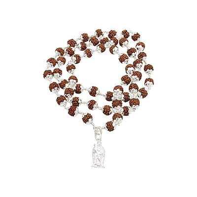 Silver Caped Rudraksha Mala/Chain with Murugan Pendent/Dollar