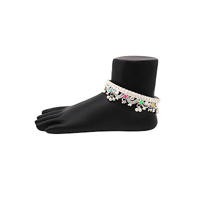 Silver Anklets for women with chain model/Enamel design Payals Silver Anklets for women with chain model/Enamel design Payals